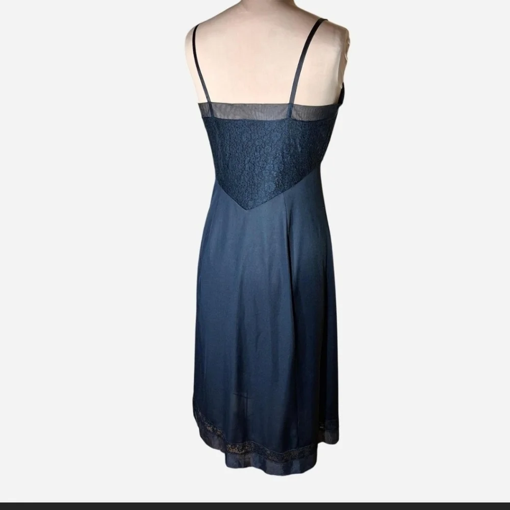 Vintage Lacy Black Midi Slip Dress By Gotham